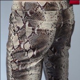 2019 Fashion Men Slim Faux Python Snake Print Leather Pants Men's Personality PU Leather Trousers Chandal Male High Quality