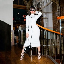2019spring new black white High street dresses women's Elegant bodycon midi dresses mujer offic ladies fashion casual Slim dress