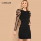 COLROVIE Black Mesh Gigot Long Sleeve Sheer Bodycon Elegant Dress Women 2019 Spring Slim Fit Mini Party Office Ladies Dresses