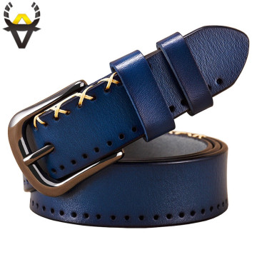 Genuine leather belts for women Fashion designer stitching up woman belt Quality Pin buckle cow skin strap female width 2.8 cm