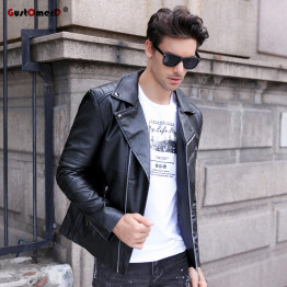 GustOmerD Brand 2019 Autumn Winter Casual Zipper PU Leather Jacket Motorcycle Leather Jacket Men Slim Fit Mens Jackets And Coats