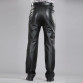 Male  Leather Pants mid Pants Men Genuine Leather pockets casual Straight Pants zipper fly Men's Regular full length pants M-7XL