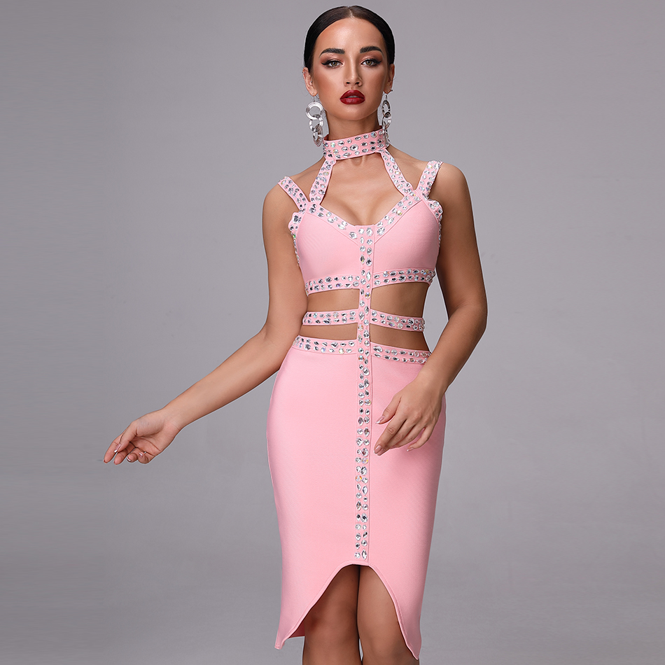 Bandage-Dress-2019-New-Shelves-Beaded-Ladies-Luxury--Bodycon-Party-Pink-Gray-Openwork-Sexy--Christma-32944570087
