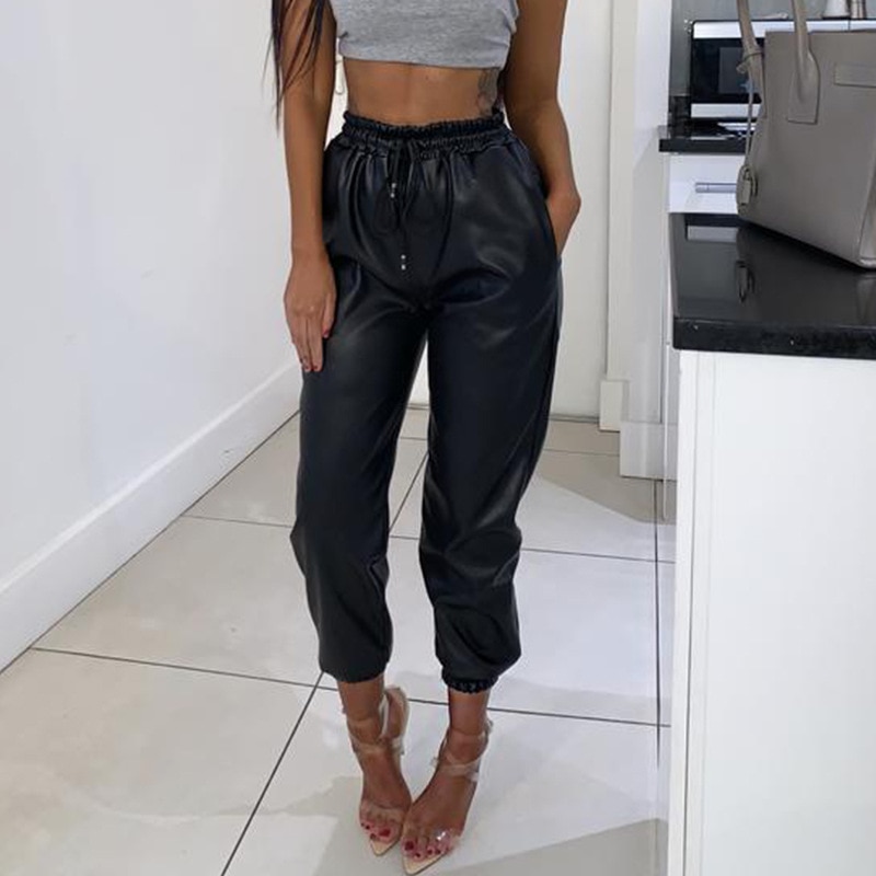 Shestyle-PU-Leather-Drawstring-Winter-Jogger-Pants-Women-High-Waist-Sexy-Casual-Loose-Thick-2019-Aut-4000103956497